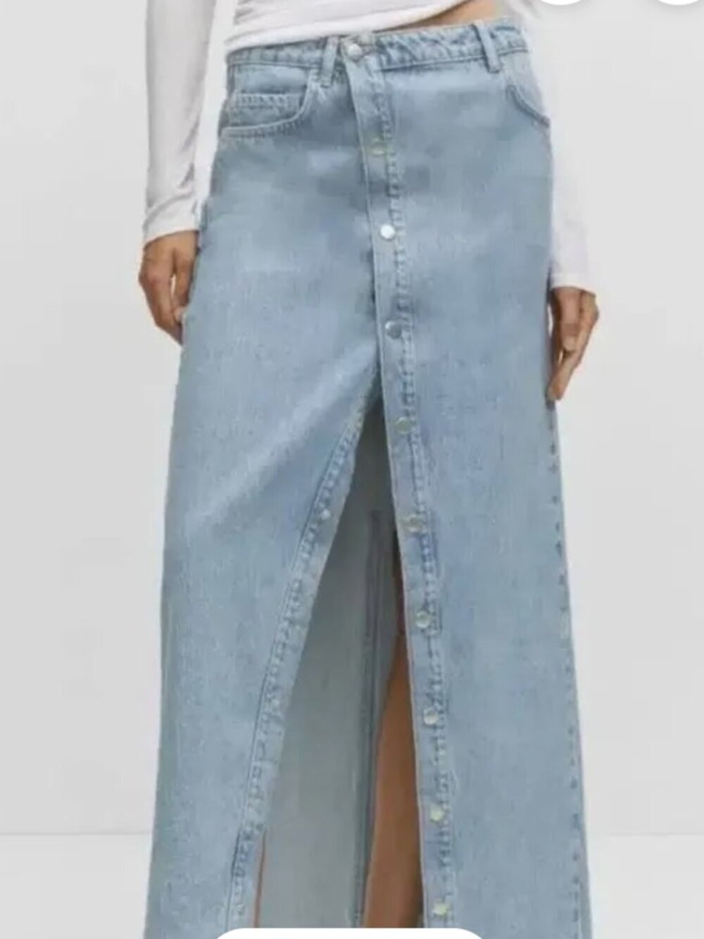 MANGO Denim Maxi Skirt Size Large Edgy Boho Timeless Minimalist Capsule Sleek - Picture 2 of 15